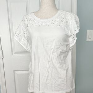 Ann Taylor White Eyelet Short Sleeve Top